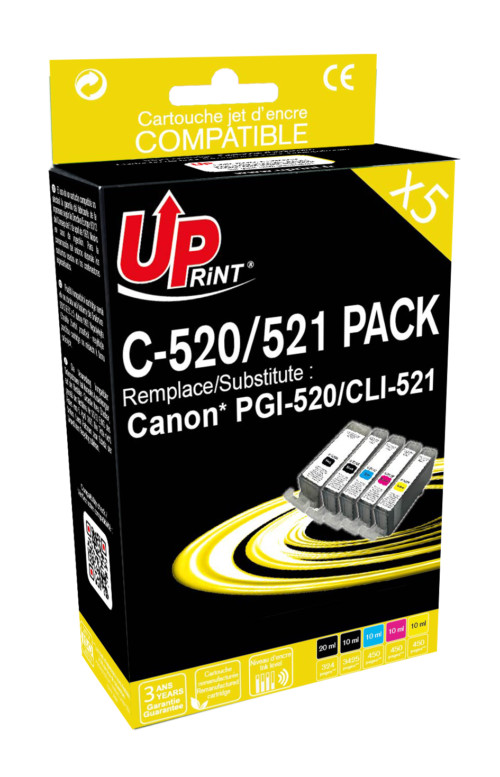 UP-C-520/521-PACK 5|CANON IP3600/4600/4700-CLI521/PGi520-WITH CHIP (2BK+C+M+Y)-R
